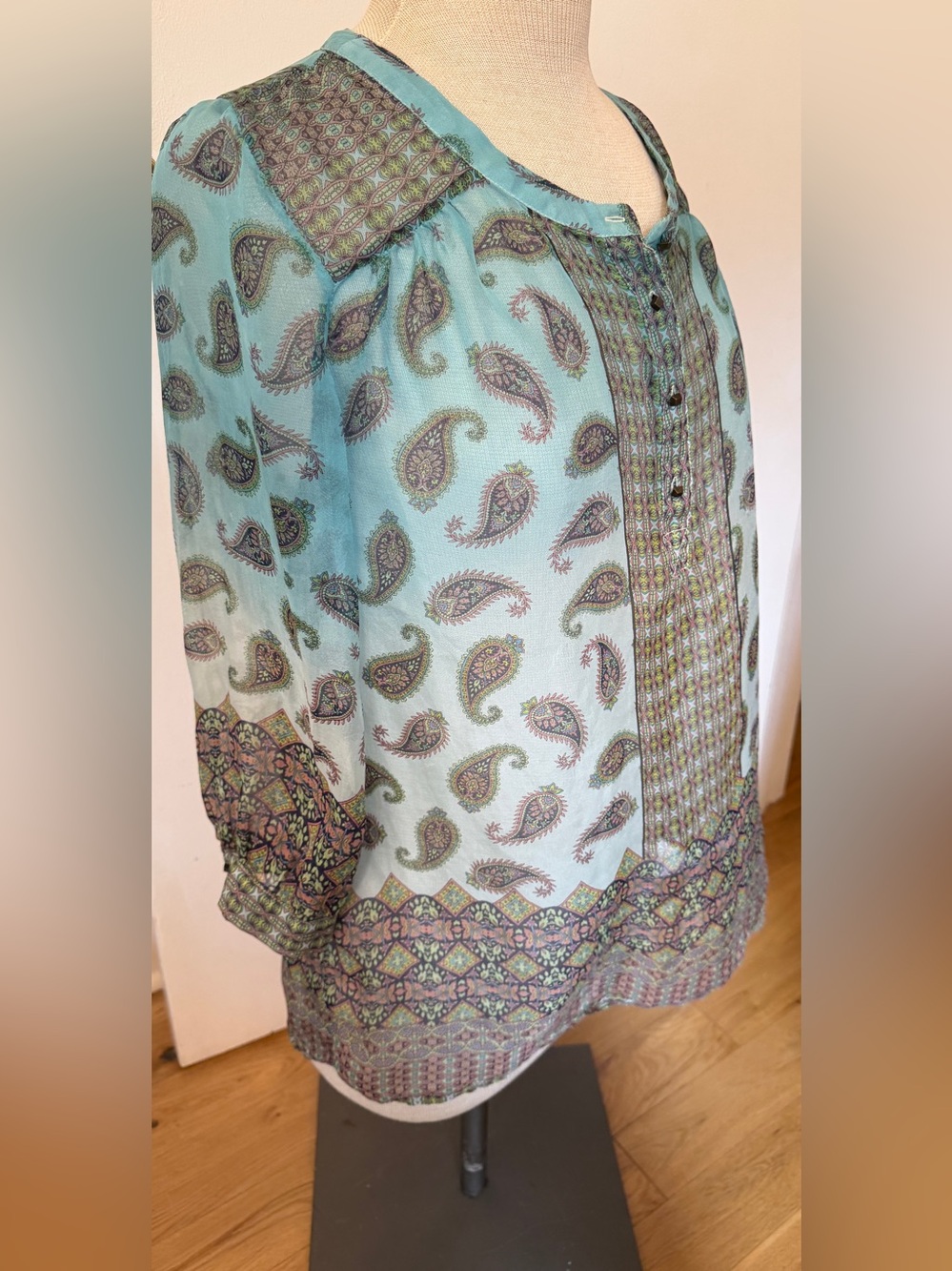 Gypsy Aqua Paisley Peasant Blouse